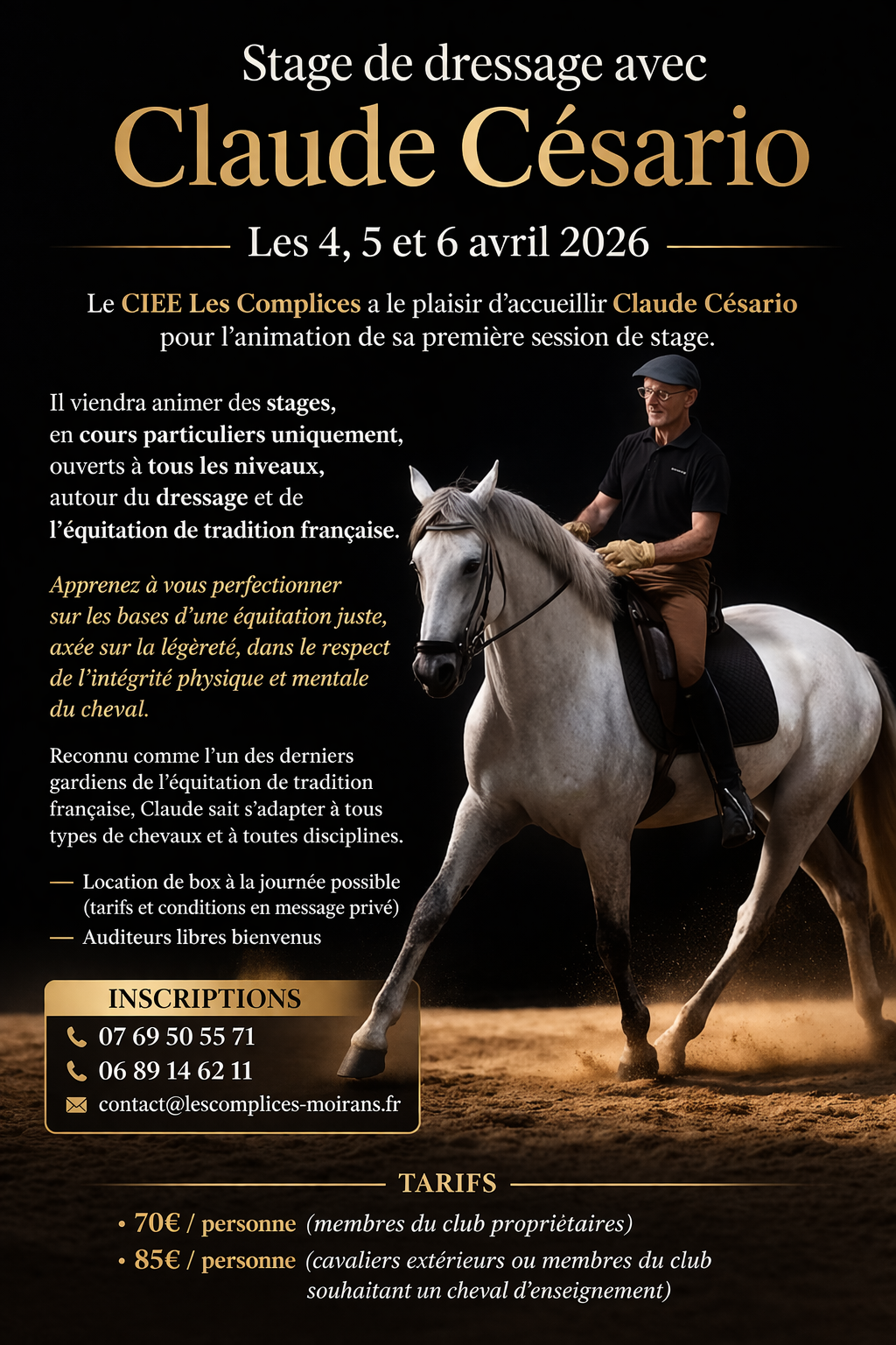 Stage dressage avec Claude Césario - Avril 2026